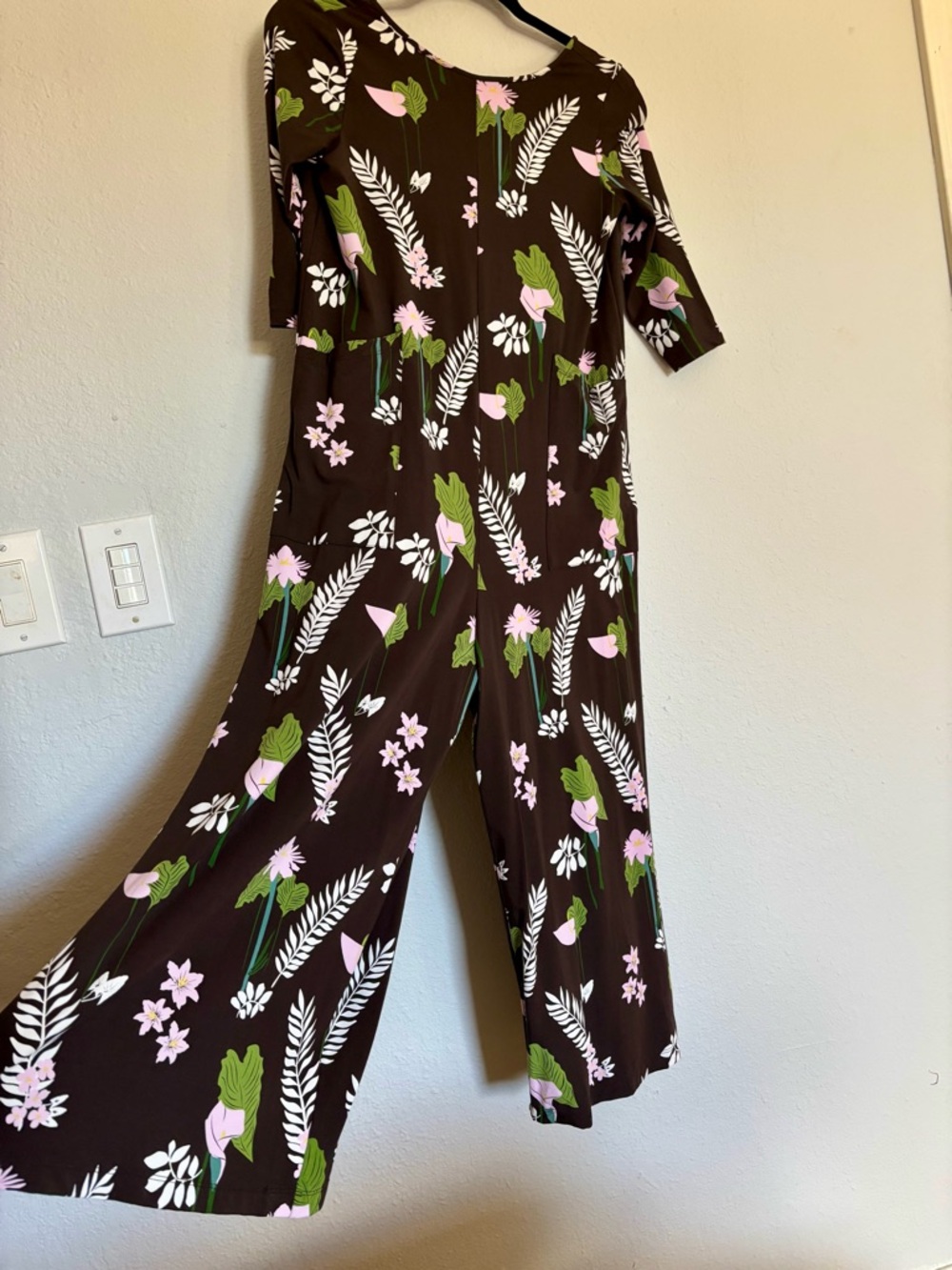 Ava Sky Brown Floral Jumpsuit with Pink & Green Accents